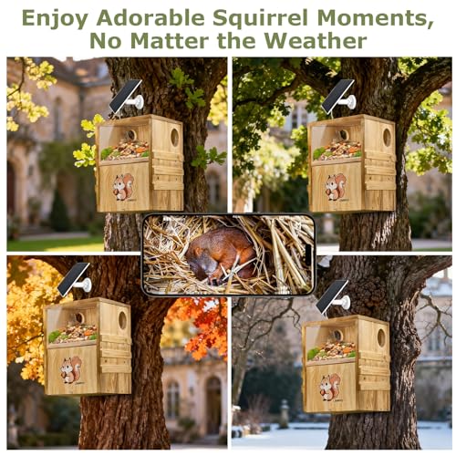 Ligeinct Large Outdoor Squirrel Box with Camera & Feeder 3-in-1, Auto Detect & Notify,2.4G WiFi APP Control, Nesting Box with Camera Inside for Chipmunk House (Squirrel House with Camera) — view 6
