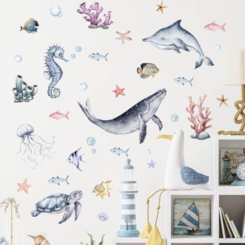 Vinilos decorativos marinos luminosos para pared azul miniatura 5