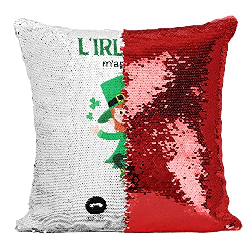 Housse Coussin Paillettes Rouge Leprechaun Trèfle Irlande