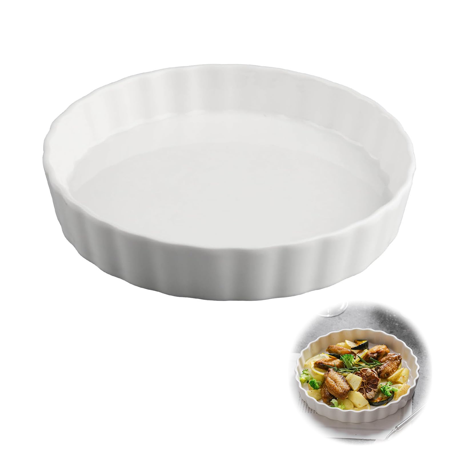 Wismont White Ceramic Quiche Dish, 18 Cm Pie Dish for The Oven, Suitable for Quiche, Pizza & Baking