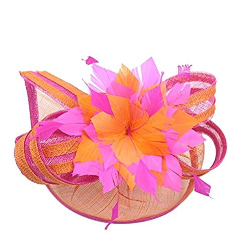 Lawliet Womens Sinamay Feather Fascinator Cocktail Hat Headband Church Wedding A268 (Orange Mix Pink)