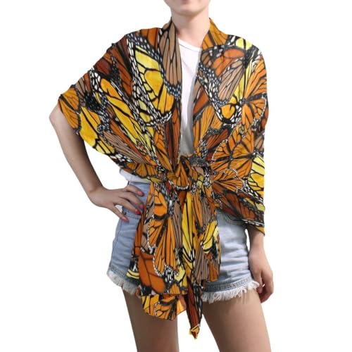 Shawl Wrap, Art Monarch Butterflies Wing Womens Large Chiffon Scarf Lightweight for Dresses