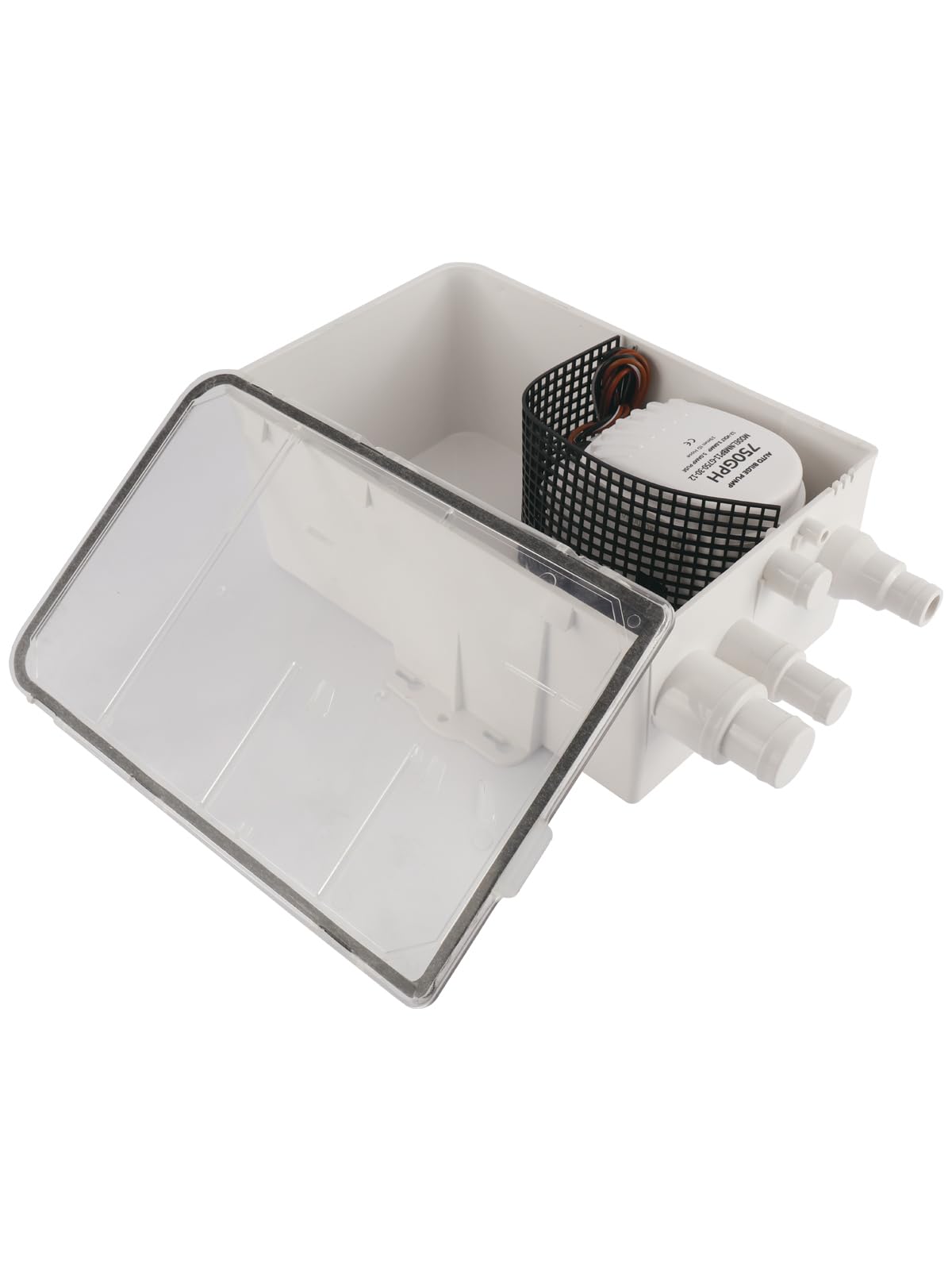 BOOMSTART Bomba de sumidero de ducha para barco y caravana, bomba de sentina marina automática de 12 V 750 GPH con interruptor de flotador integrado, tapa transparente, entrada multipuerto, válvula de