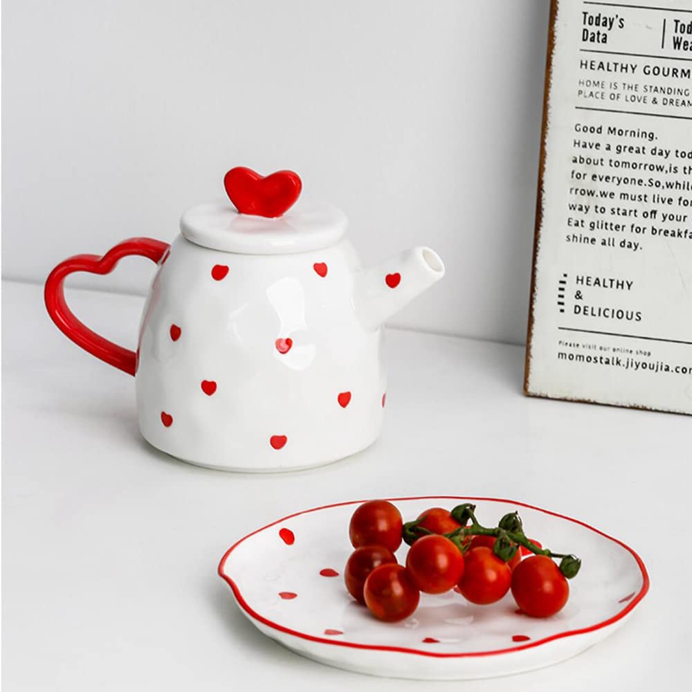 Amazon.com | Gaolinci Red Heart Ceramic Teapot, 21 Oz Watter Pot
