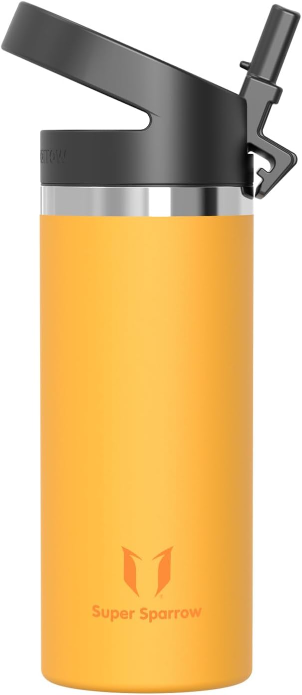 Super Sparrow Water Bottle Insulated - 500ml, 750ml, 1000ml, 1.2L, 1.5L - Wide Mouth Metal Bottle - SwivelSip Flask - BPA Free, Leak Proof - Ergonomic Straw Water Bottles for Gym, Travel, Sports