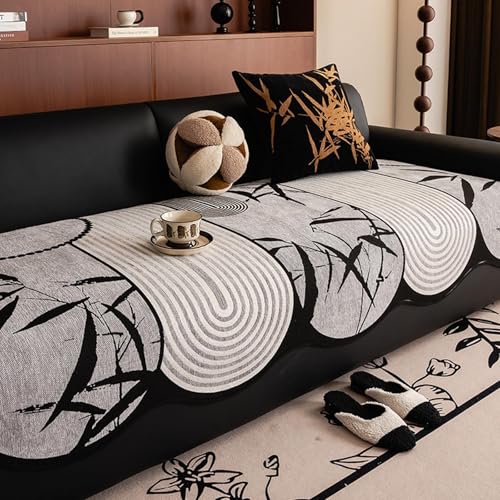 Housse de canapé en chenille jacquard gris 90x260cm style luxe - 2