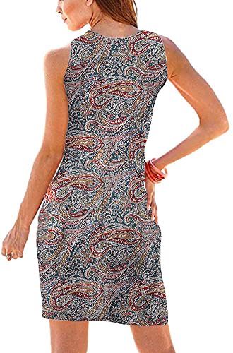 Image of Camisunny Women Casual Loose Tank Dresses Sleeveless Beach Vacation Dress Swing Pleated U Neck Fashion Soft