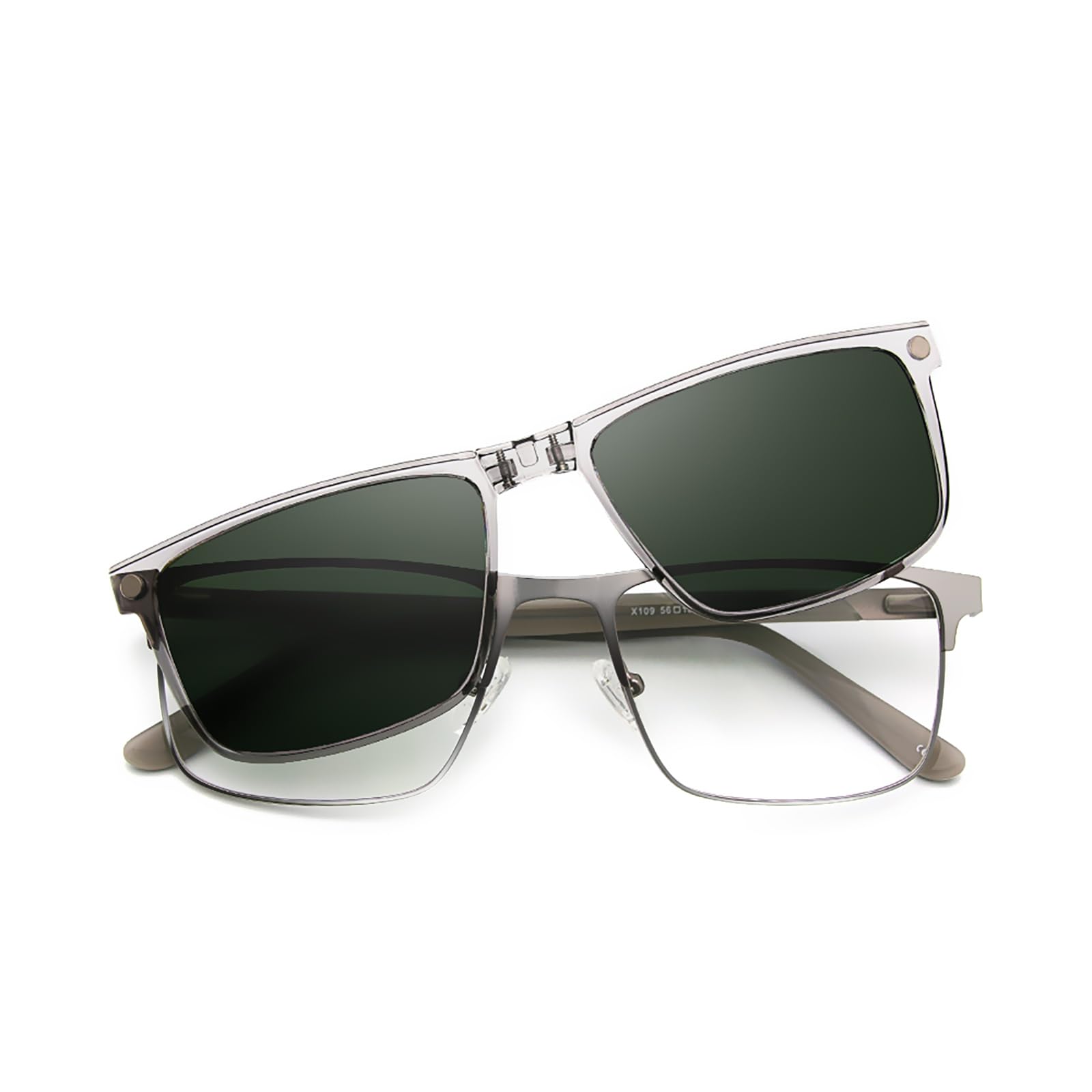 Bauhaus Magnetic Clip on Sunglasses for Men & Women Polarized UV Protection Retro Square Eyeglasses Fit Over Night Driving