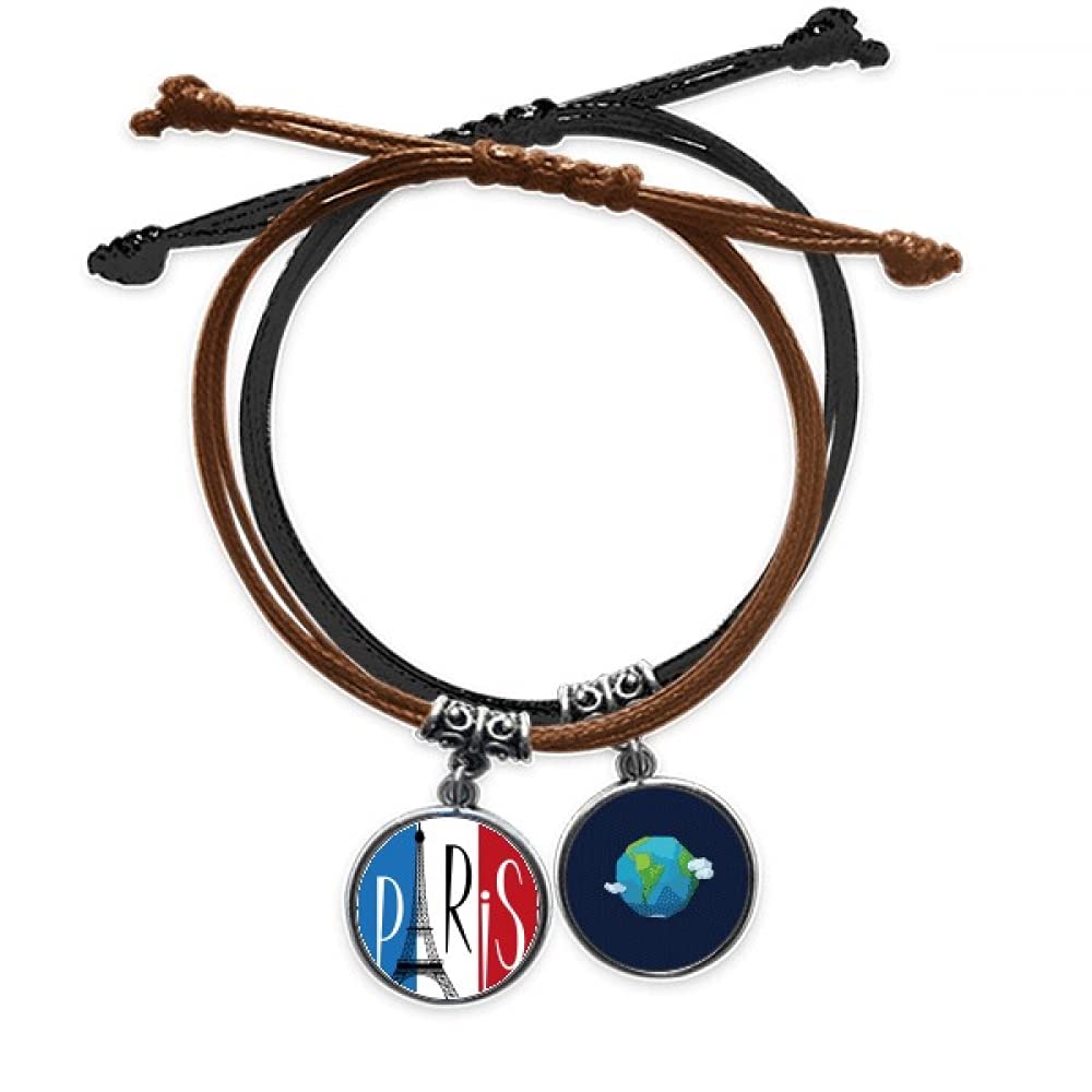Pulsera de la Torre Eiffel de París en cuero negro ajustable 3