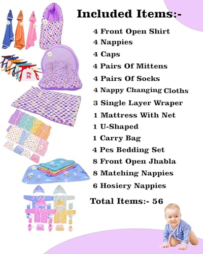 Image of Toddylon 56 in 1 New Born Baby Products All Baby Bedding Set & Clothes Gift Packs (0-6 Months)