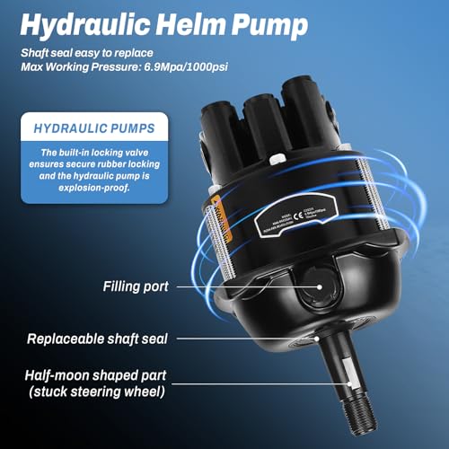 Acclcors Hydraulisches Lenksystem für Boote, 100 HP Außenbordmotor Hydrauliklenkungs Kit, Marine Servolenkungspumpe und Zylinder mit 2 * 20FT Nylonschläuchen, Bootslenksystem für Einmotorenboote