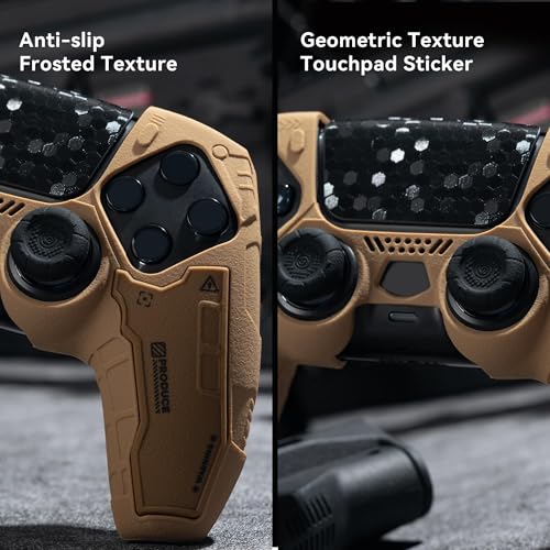 Image of GeekShare G.S.TAC Tactical PS5 Controller Skin Set, Non-Slip Soft Silicone Protective Cover Case for PS5 Wireless Controller with 2 Thumb Grip Caps and 2 Stickers - Desert Yellow