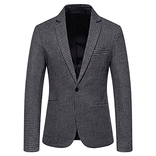 Tweed Suit Jacket for Men Casual Stylish Long Sleeve Sport Coat Classic Fit One Button Suit Blazer Jacket Coat