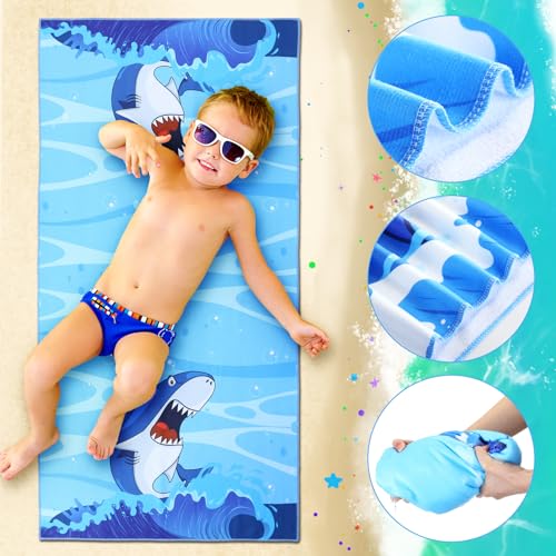 6-Pcs-Beach-Towel-for-Kids-Absorbent-Quick-Dry-Microfiber-Bath-Towels-30-x-60-Cute-Kids-Beach-Towels-Thick-Soft-Sand-Free-Travel-Towels-for-Boys-Girls-Blue-SeriesShark 51lihOXBMfL