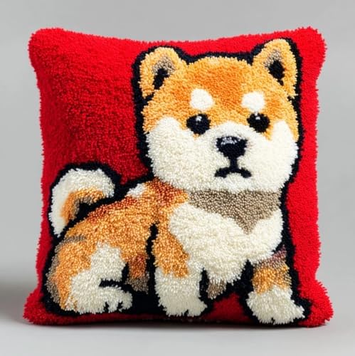 AxiangziK Kit de gancho para pestillo para cojín,Akita Inu de dibujos animados kit de cierre de gancho completo,actividad creativa para principiantes,43x43cm