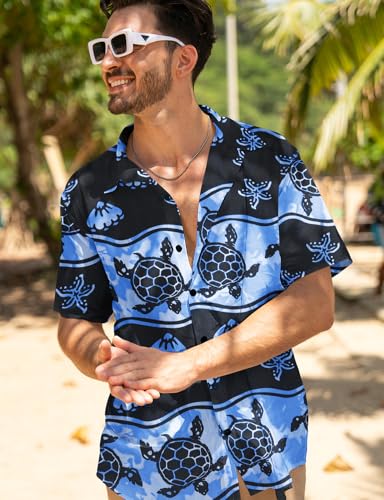 Image of Yoimira Hawaiian Shirts for Men, Print Mens Casual Short Sleeve Button Down Shirts Floral Aloha Beach Shirt