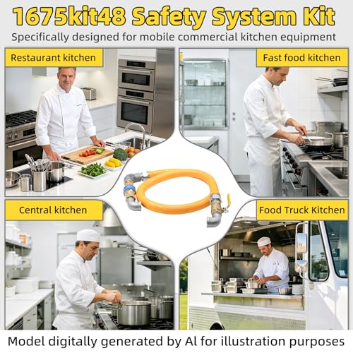 Darella 3/4" x 48" Commercial Gas Hose Kit, 1675KIT48 Safety System Kit, Flexible Gas Line with Quick Connect, Mobile Gas Connector Hose for Commercial Kitchen Appliances by Darella - Used condition - Image 5