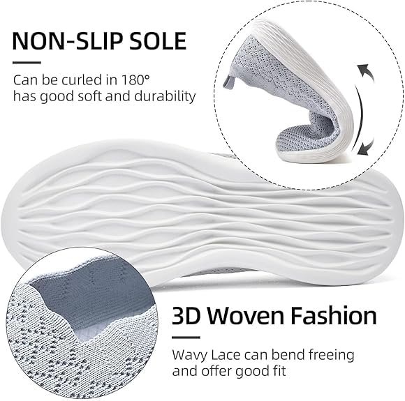 Image of Puxowe Women's Slip-On Walking Shoes | Lightweight Knit Sneakers with Memory Foam Insole, Breathable & Wide Fit Available for Daily Walking, Casual & Travel