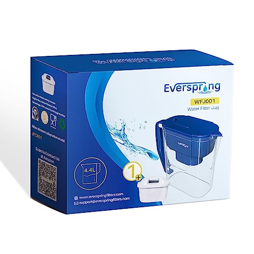 EVERSPRING Wasserfilter Kanne enthält 1x Kanne Filter, kompatibel mit Brita Wasserfilterkartuschen, Brita Maxtra, Maxtra +, Große Kapazität 4,4L, reduziert Kalkablagerungen und Chlor