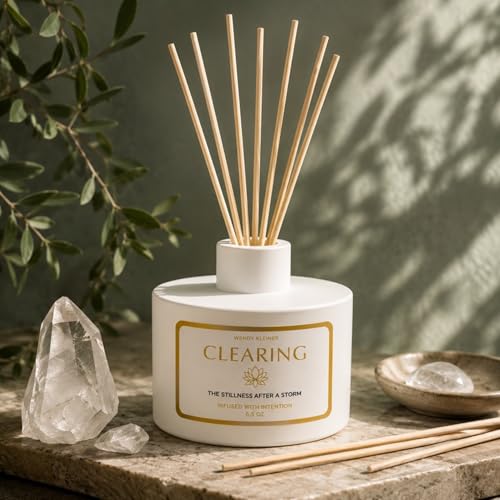 Image of Clearing Scented Reed Diffuser Phthalate-Free 6.5 oz | Calming Lavender, Jasmine & Palo Santo | Stillness After a Storm | Space-Cleansing Home Fragrance