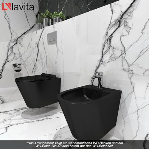 LAVITA Vorwandelement für Bidet LAV 500 + Wand-Bidet Galve Black Komplettset Wand-Hänge Bidet mit Hahnloch und Überlaufschutz aus Keramik WC Toilette Hygienisch und Pflegeleicht 35x51x34 cm – Bild 5