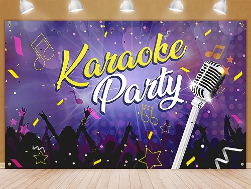 Karaoke Party Backdrop - Music Disco Bday Theme Studio Background Banner Decorations Photography Supplies for Birthday Party - Funny Photo Booth Backdrops - 70.8 x 43.3 Inch