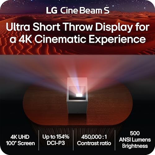 Image of LG CineBeam S PU615U 4K UHD Ultra Short Throw Smart Projector, Auto Screen Adjustment, up to 100 inch Projection, up to DCI-P3 154%, 450,000:1 Contrast, Speakers with Dolby Atmos, HDR10, HDMI, USB, HID