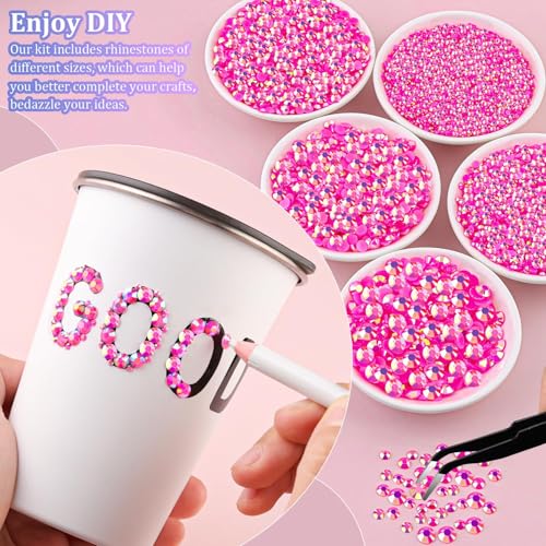 Image of Resin Rhinestones for Crafting with 3Pcs 10ml B7000 Jewelry Glue, 1 Box Hot Pink AB Flatback Gems Crystals Diamond for Bedazzling Crafts DIY Nail Art Makeup, Gems for Clothing Tumblers Shoes