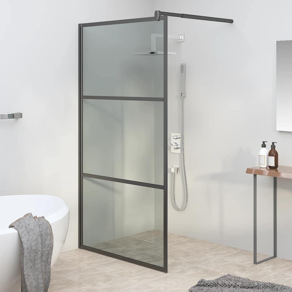 Mampara de ducha de 100 x 195 cm, cristal templado oscuro de seguridad de 5 mm, marco de aluminio negro, barra de soporte ajustable y protección contra salpicaduras, 3 paneles
