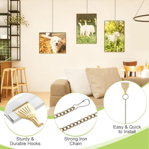 Image of Picture Hanging Kit - 5Pcs Frame Rail Hooks with 5Pcs Chains, Art Display Hanging System in Two Sizes for Wall Picture, Exhibition(Bronze, 30CM & 60CM)