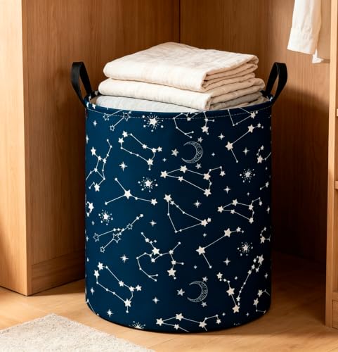Image of CLOCOR Large Blue Round Laundry Hamper,Waterproof Storage Basket,Gift Basket(Starry Sky)