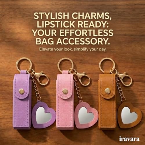 Image of Women Lipstick Holder Bag charm with Mirror| Soft PU Leather Portable Chapstick Holder| Color Sent Randomly| Pack of 1