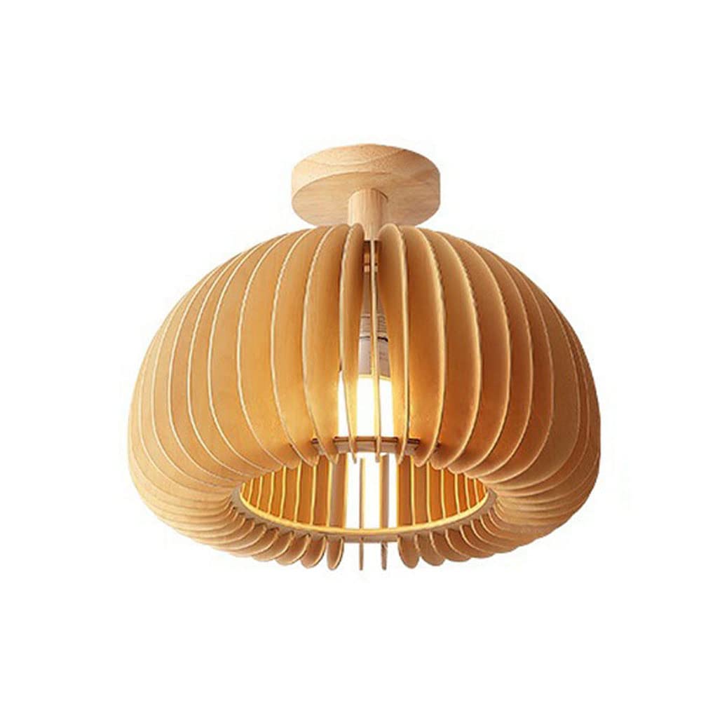 Plafonnier citrouille en bois artisanal au design créatif semi-encastré