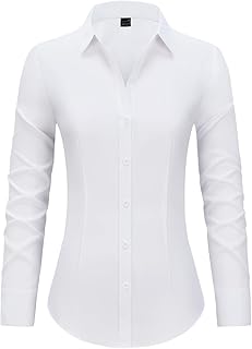 Button Down Shirts for Women Fitted Dress Shirt Long Sleeve Collared Blo...