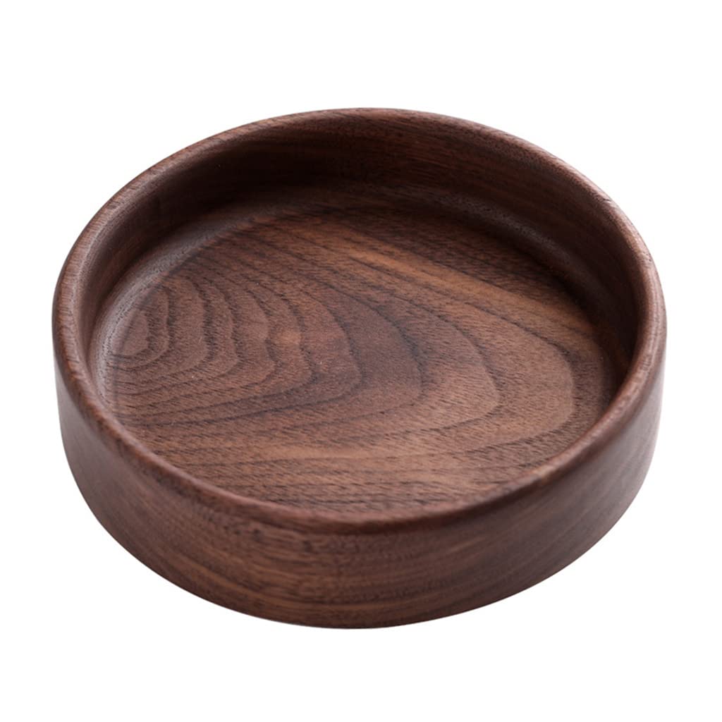 PANGBOER Wood Tray Plate Round Coffee Plate for Serving Pastries Chocolate Smooth Surface Storage Platter