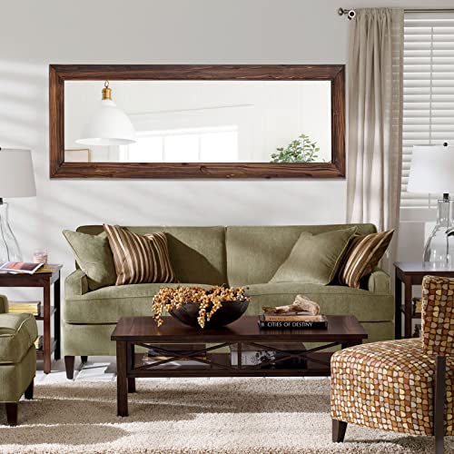 Image of NeuType 65 inchx22 inch Full Length Mirror Floor Mirror with Standing Holder Solid Wood Frame Large Bedroom Mirror Wall Mounted Mirror Hanging or Leaning Against Wall, Brown