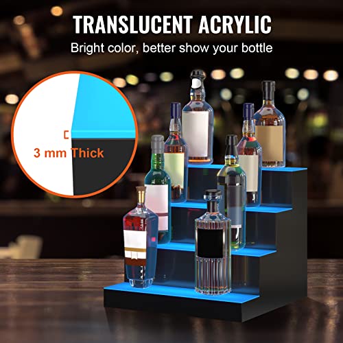 Image of VEVOR LED Lighted Liquor Bottle Display, 4 Tiers 16 Inches, Supports USB, Illuminated Home Bar Shelf with RF Remote & App Control 7 Static Colors 1-4 H Timing, Acrylic Lighted Shelf for 16 Bottles