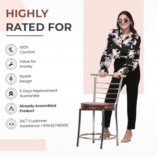Image of Goyal steel & furniture Chairs for Dining Table, Steel Chair, Dining Chair with Comfortable Cushion (6, Brown, Standard)