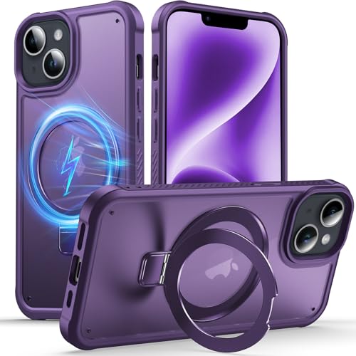 Coque iPhone 14 violet mat avec anneau de support pour éviter les chutes au quotidien