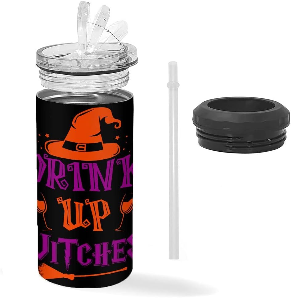 Drink Up Witches Insulated Slim Can Cooler - Text Design Can Cooler - Funny Insulated Slim Can Cooler