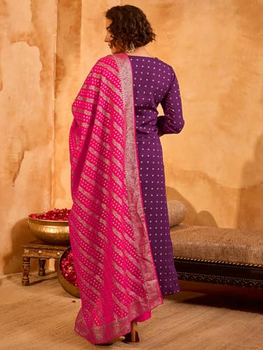 Image of Naixa Women's Silk Embroidered Printed Straight Kurta with Pant |Jacquard Dupatta Set | 3 /4 Sleeve | Round Neck | Festive (Available in Plus Size)
