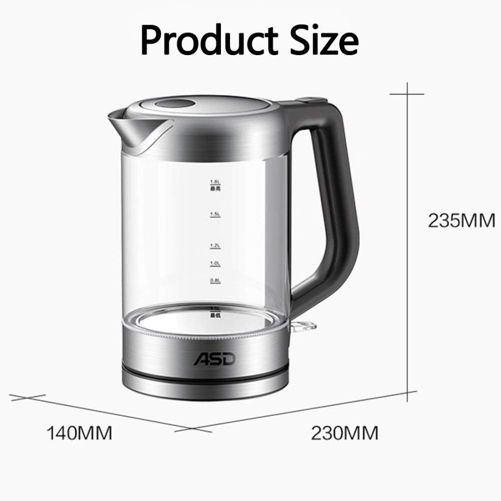 -Bollitore elettrico in vetro, bollitore con controllo della temperatura da 1,8 litri, luce a LED, bollitore senza fili, spegnimento automatico, 100% senza Bpa, bollitore per caffè, tè, caffè
