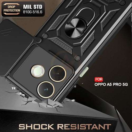 Image of Armor Bumper Back Cover Case for Oppo A5 Pro 5G Rotating Camera Cover, Ring Holder & Kickstand | Heavy Duty & 360 Degree Protection Oppo A5 Pro 5G Back Cover (Black)