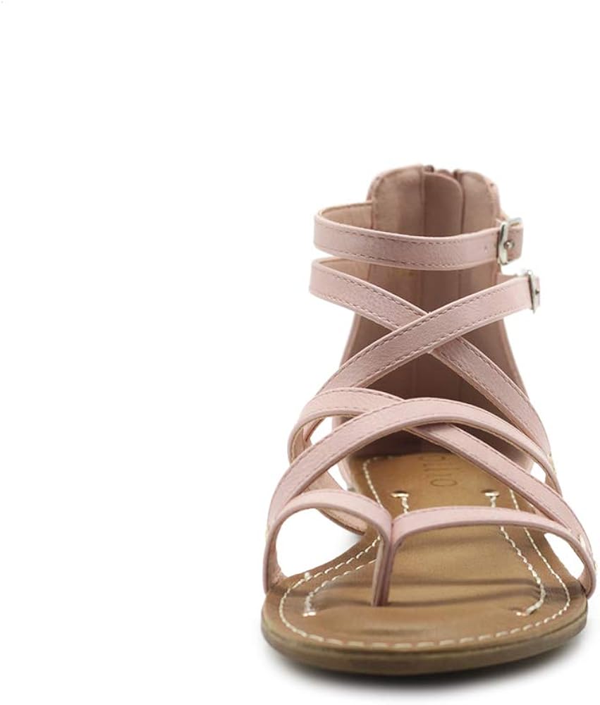 Ollio Women's Shoe Gladiator Strap Flat Zori Sandal 7.5 Skin Pink