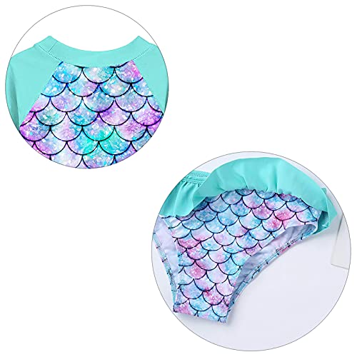 Image of Kids Girls Rash Guard 2pcs Swimsuit Long Sleeves Mermaid Bathing Suit Swimwear Sunsuit UPF 50+
