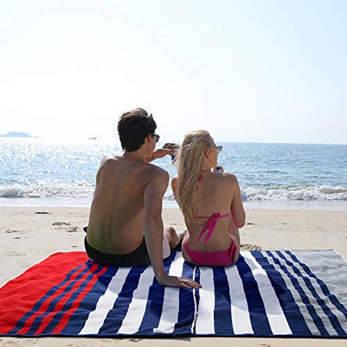 Growell Fluffy Oversized Beach Towels - Cotton 70 x 35 Inch Cotton Velour Striped Pool Towels, Plush Red Large Summer Cabana Towels - Thumbnail 2