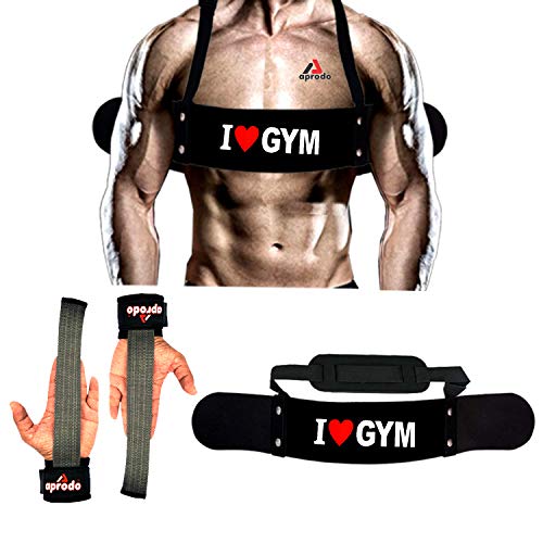 Image of Aprodo Gym Fitness Combo (Arm Blaster with Grey Weight Lifting Strap) (I Love Gym & Grey WLS)