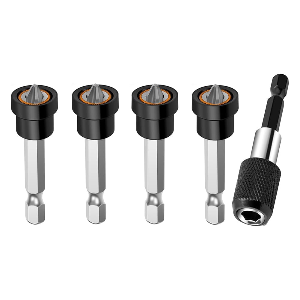 Littimoon 5pcs Premium Magnetic Drywall Setter- PH2 Bits for Plasterboard Sheetrock 1/4 Inch Hex Positioning Bit