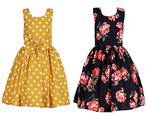 Image of Casual Frock for Baby Girls,Blue Printed and Olive Printed,Pack of 2