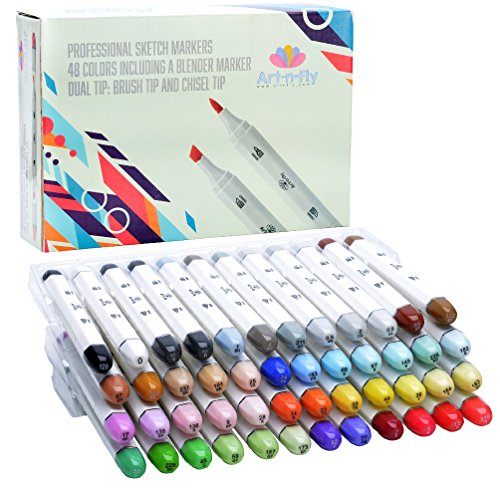 Art-n-Fly 48 Professional Brush Markers Set for Drawing Manga Markers Illustration with Blender Sketch Marker Alternative